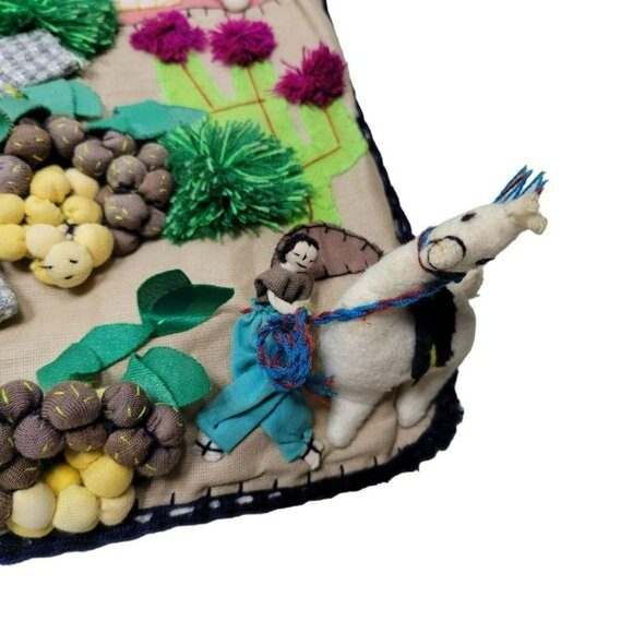 Handstitched‎ Llama Tapestry Folksy Sewn Artwork Wall Hanging Travel Vintage - Picture 4 of 9